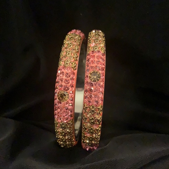 Small! Ethnic Rhinestone/metal  Bangle Set - Picture 1 of 4